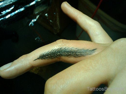 Lovely Feather Tattoo On Finger