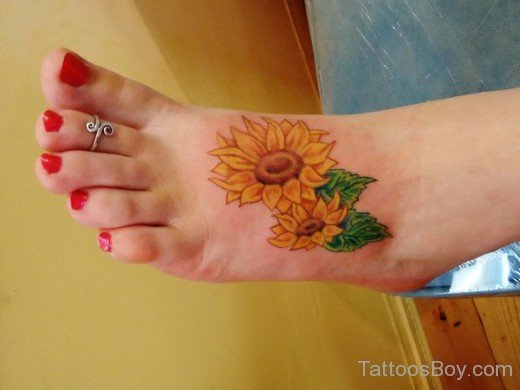 Cunning Sunflower Tattoo On Foot 