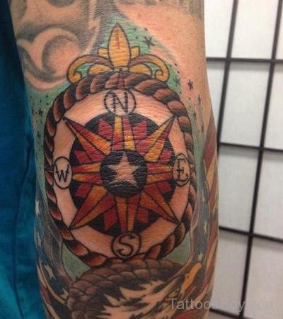 Delightful Compass Tattoo On Elbow