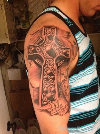 Wonderful  Cross Tattoo On Shoulder