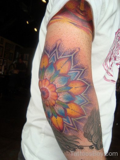 Nice Flower Tattoo On Elbow