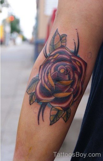 Graceful Rose Flower Tattoo On Elbow 