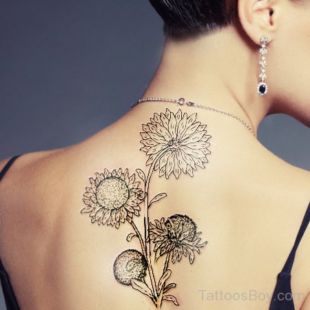 Outline Sunflower Tattoo On Back