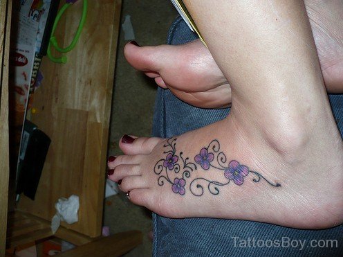 Pretty Flower Tattoo On Foot