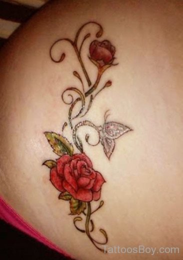 Red Rose Flower Tattoo For Lower Back