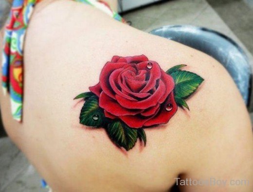 Red Rose Tattoo On Shoulder