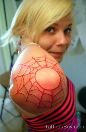Delightful Spiderweb Tattoo On Elbow 