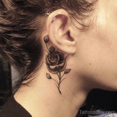 Graceful Rose Tattoo On Ear