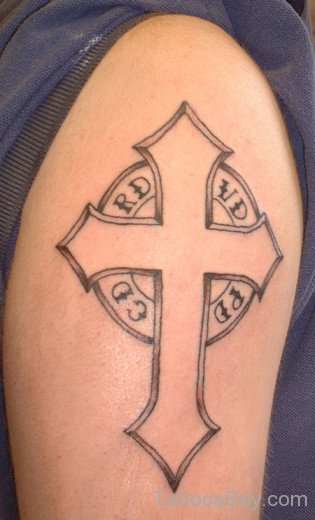 Attractive  Cross Tattoo On Arm