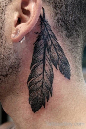 Impressive Feather Tattoo On Ear