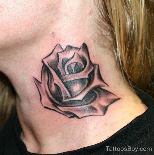 Lovely  Rose Tattoo On Neck