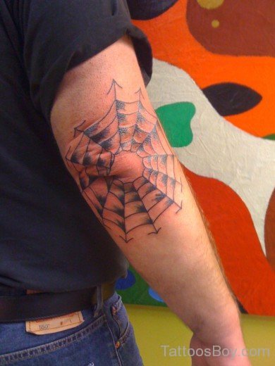 Awesome  SpiderWeb Tattoo On Elbow