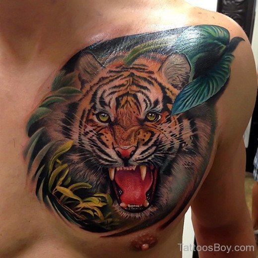 Stylish Tiger Tattoo On Chest
