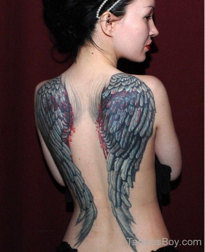 Adorable Wings Tattoo On Back