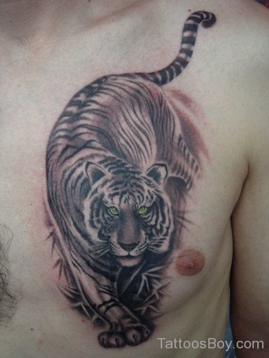Elegant Tiger Tattoo On Chest