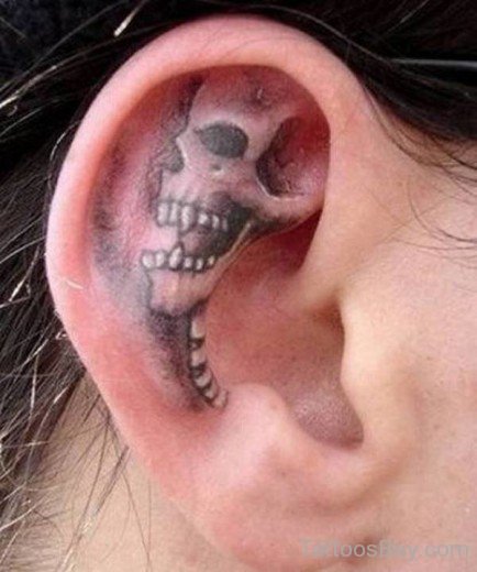 Unbelievable Skull Tattoo Inside Ear