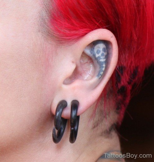 Unique Skull Tattoo Inside Ear