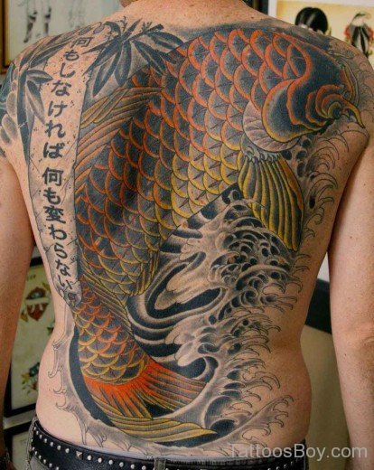 Wonderful Fish Tattoo On Back Body