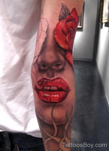 Wonderful Lips Tattoo On Elbow