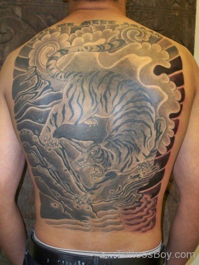 Wonderful Tiger Tattoo On Back Body