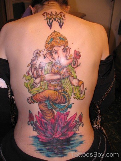 Beautiful Ganesha Tattoo Design On Back