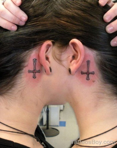 Cross Tattoo On  Ear