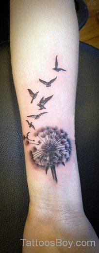 Dandelion And Birds Tattoo On Wrist