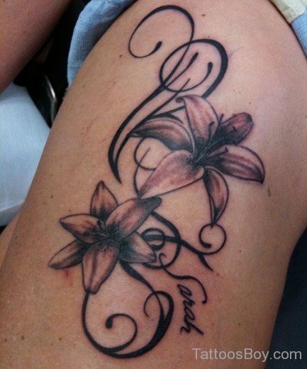 Floral Tattoo Design On  Thigh