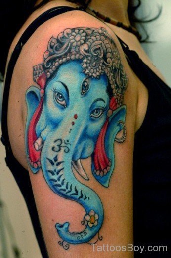 Awful Ganesha Tattoo Design On Shoulder