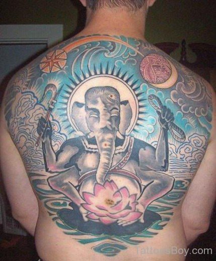 Ganesha Tattoo Design On Back Body.