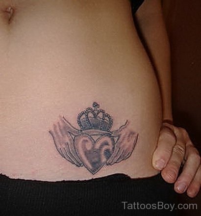 Heart And Crown Tattoo On Waist