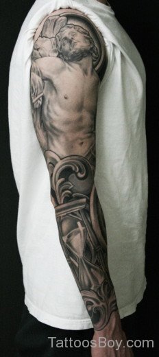 Jesus Tattoo Design On Full Sleeve