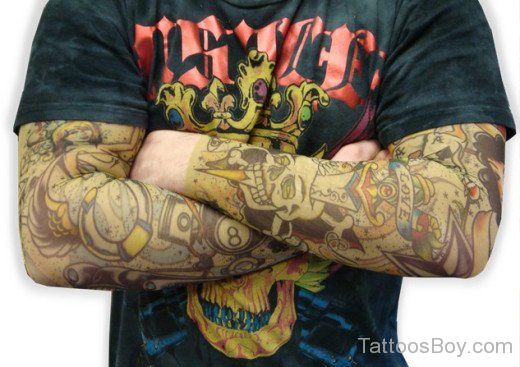 Love And Skull Tattoo On  Full Sleeve