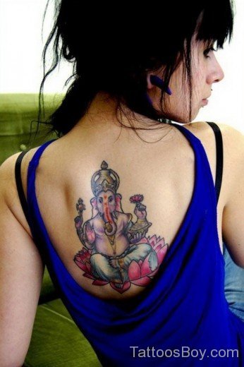 Attractive  Ganesha Tattoo Design On Back