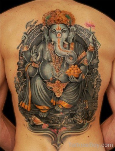 Nice Ganesha Tattoo On Back