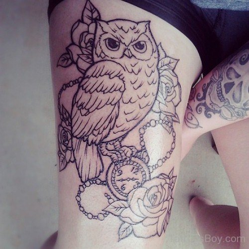 Owl Tattoo On Thigh