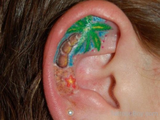Palm Tree Tattoo On Ear