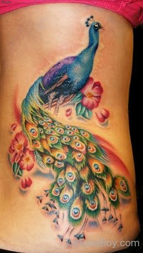 Peacock Tattoo On Rib