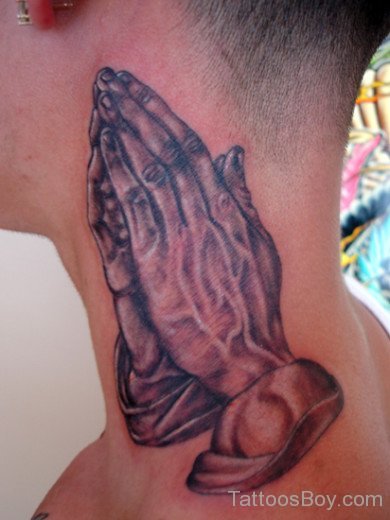 Praying Hand Tattoo On Neck