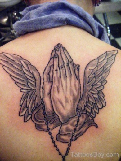 Praying Hand Tattoo Design On Back