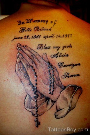 Praying Hand Tattoo On Back
