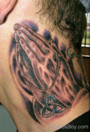 Praying Hand Tattoo Design On Neck