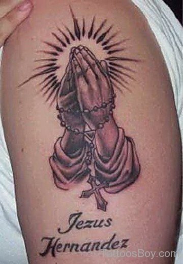 Praying Hand Tattoo On shoulder