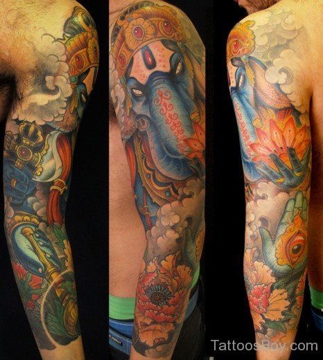 Ganesha Tattoo On Full Sleeve 