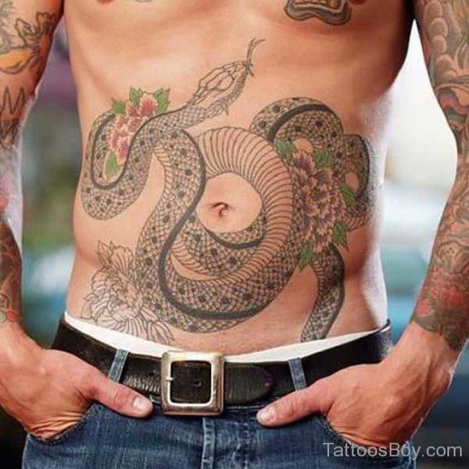 Snake Tattoo On Stomach