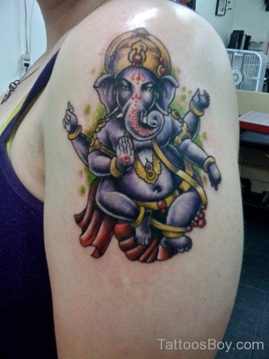 Stylish Ganesha Tattoo On Shoulder.