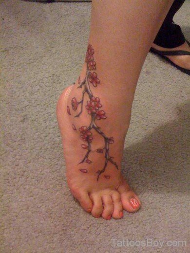 Wonderful Cherry BlossomTattoo On Ankle
