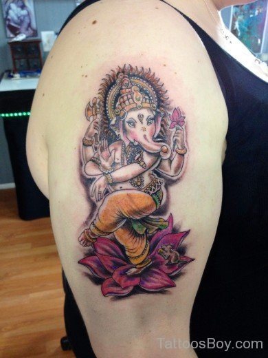 Awful Ganesha Tattoo On Shoulder