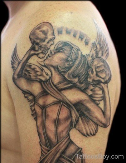 Angel And Skull Tattoo Design On Shoulder