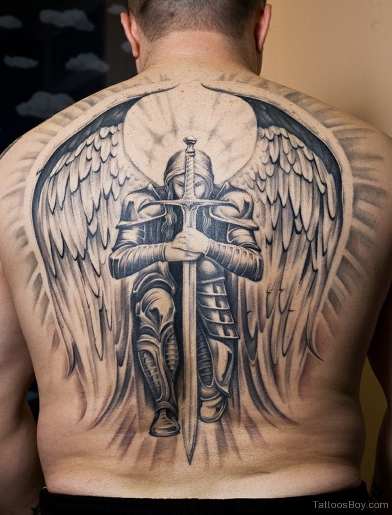 Angel And Sword Tattoo Design